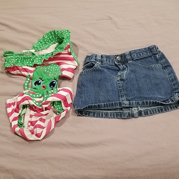 cutest 2t swimsuit and denim skirt - Picture 1 of 6